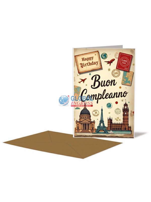 BIGLIETTO COMPLEANNO VIAGGI VINTAGE
