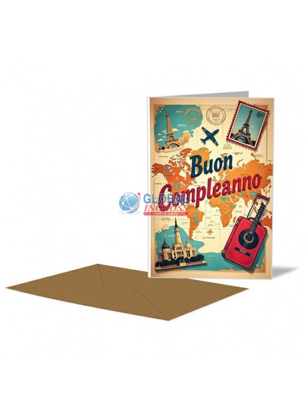 BIGLIETTO COMPLEANNO VIAGGI VINTAGE