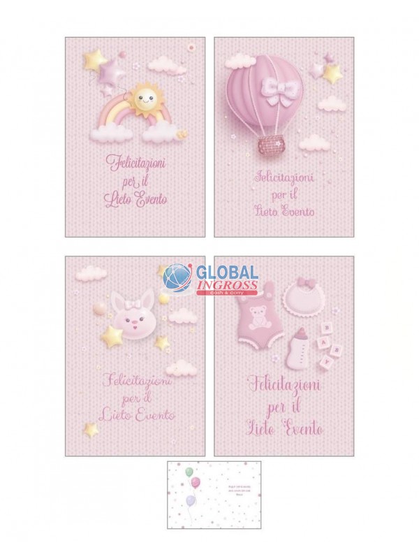 BIGLIETTO NASCITA ROSA