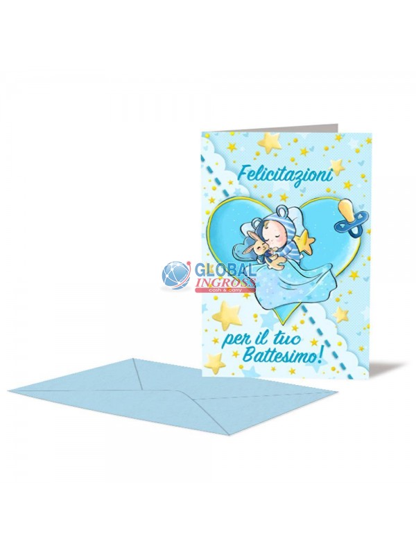 BIGLIETTO BATTESIMO AZZURRO
