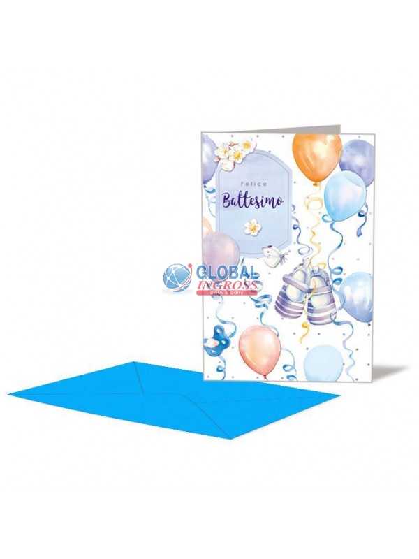 BIGLIETTO BATTESIMO SCARPINE AZZURRE