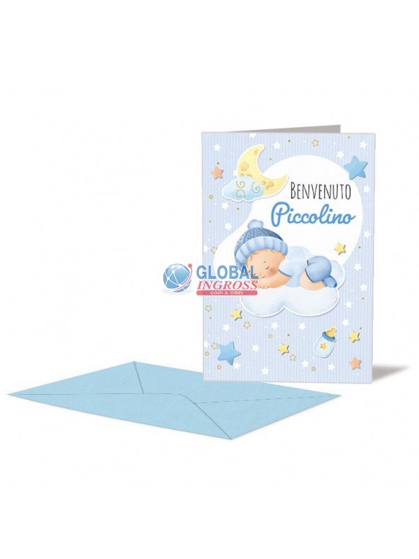 BIGLIETTO NASCITA AZZURRO NUVOLETTA
