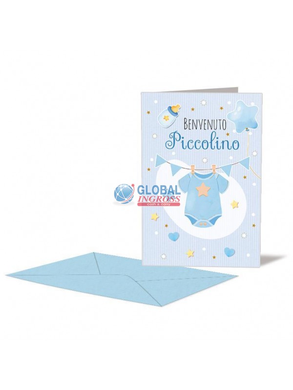 BIGLIETTO NASCITA AZZURRO BODY