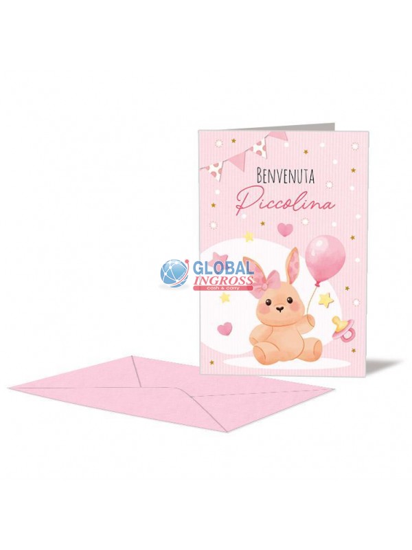 BIGLIETTO NASCITA ROSA CONIGLIETTO