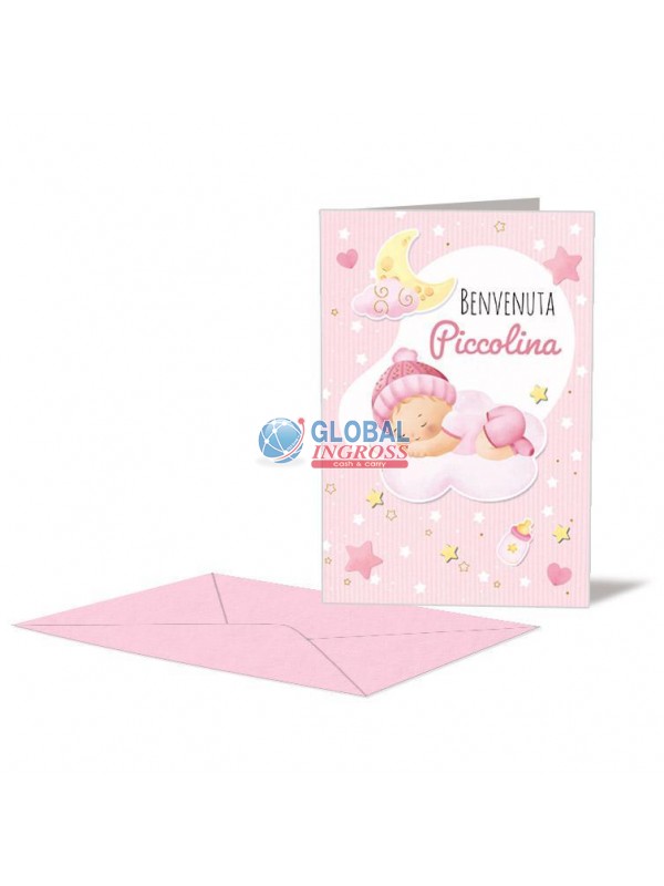 BIGLIETTO NASCITA ROSA NUVOLETTA