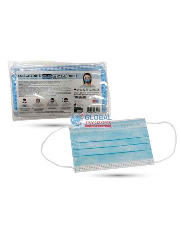 MASCHERINE CHIRURGICHE AZZURRO 10pz