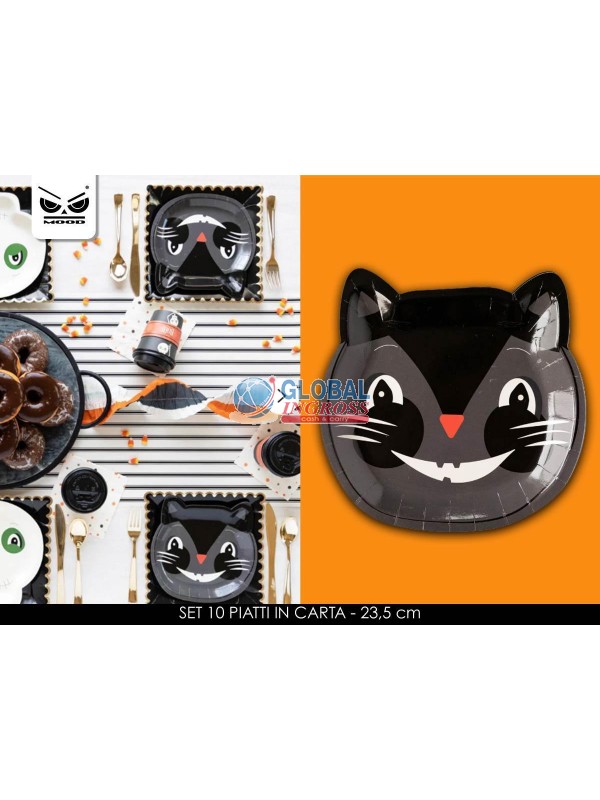 PARTY PIATTI GATTO NERO10pz