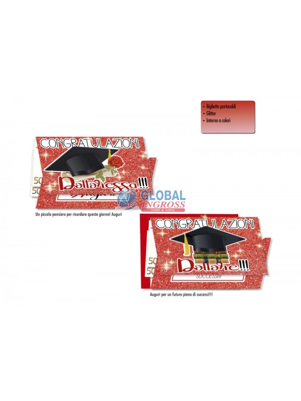 BIGLIETTO LAUREA P/S GLITTER ROSSO