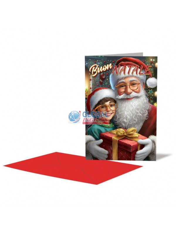 BIGLIETTO NATALE BABBO CON BIMBO