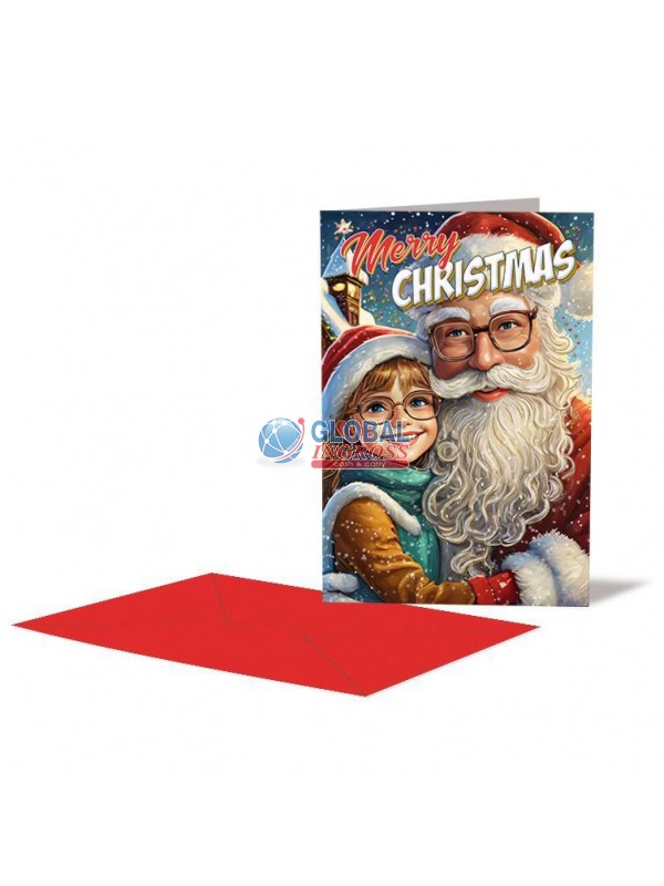 BIGLIETTO NATALE BABBO CON BIMBA