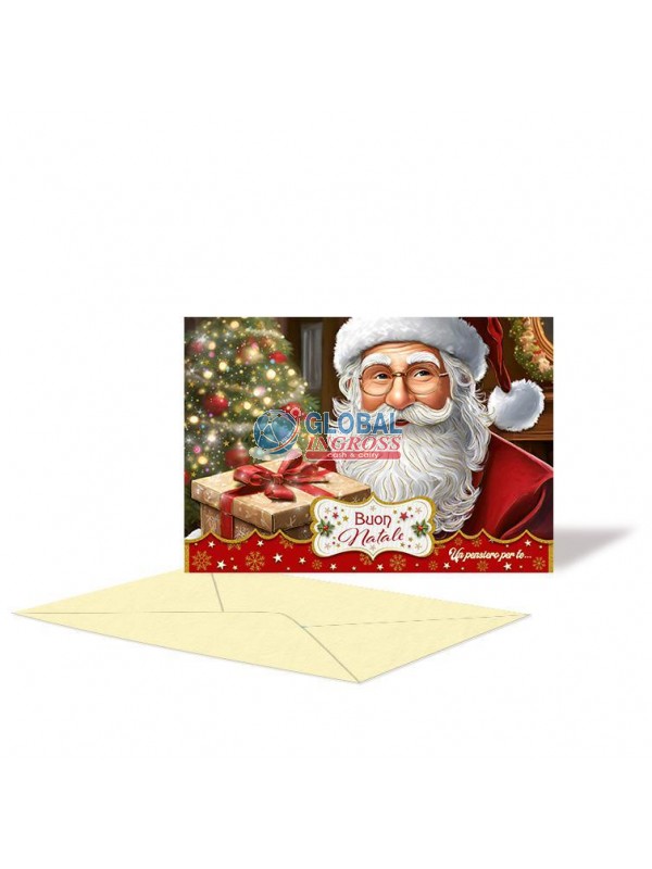 BIGLIETTO NATALE PORTASOLDI BABBO CON PACCO