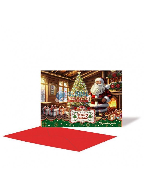 BIGLIETTO NATALE PORTASOLDI BABBO CON ALBERO