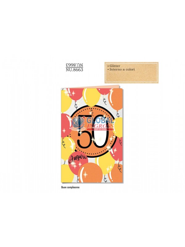 BIGLIETTO 50 ANNI NUMERI E PALLONCINI