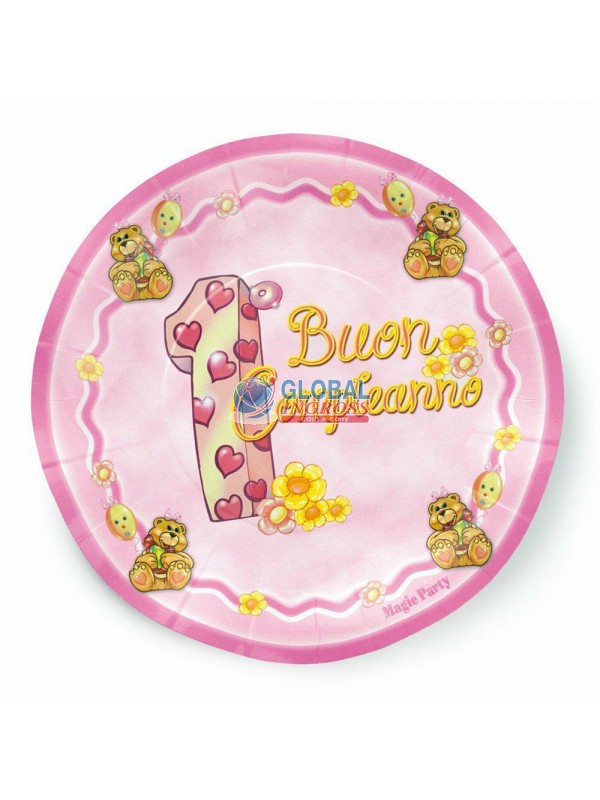 PIATTI 1'COMPLEANNO ROSA 18cm 10pz