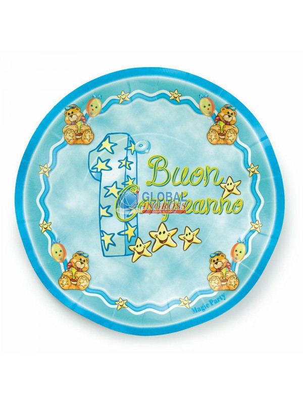 PIATTI 1'COMPLEANNO CELESTE 18cm 10pz