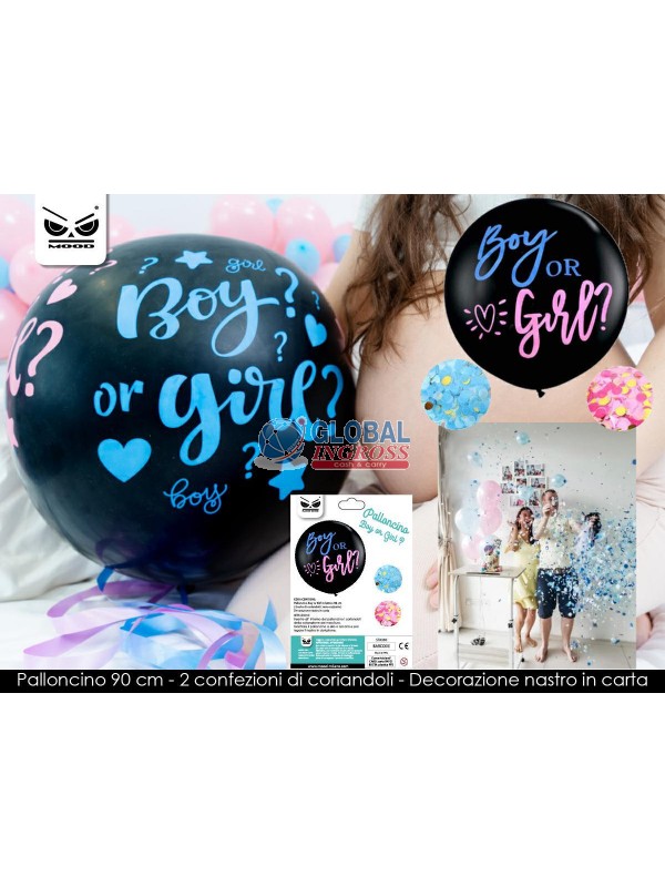 PALLONCINO GIRL OR BOY C/CONFETTI E NASTRO