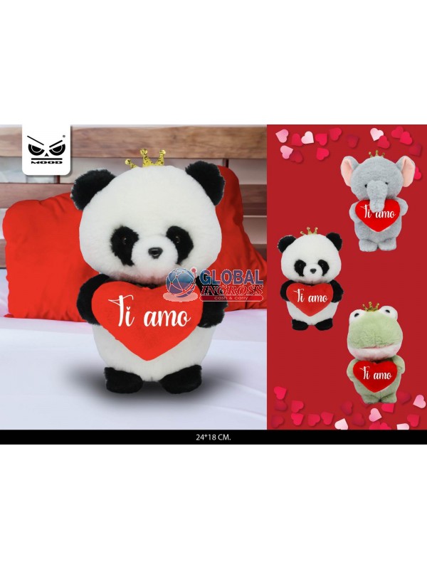 PELUCHE ANIMALE CORONA C/CUORE TI AMO 24cm
