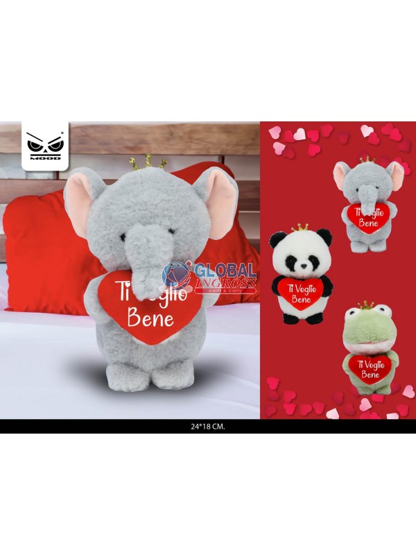 PELUCHE ANIMALE CORONA C/CUORE TVB 24cm