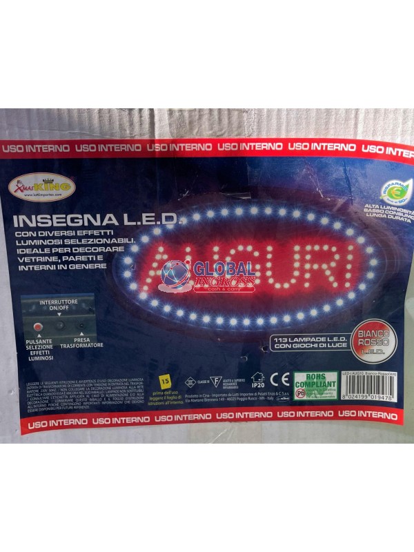 INSEGNA AUGURI LED ROSSO/BIANCO FREDDO