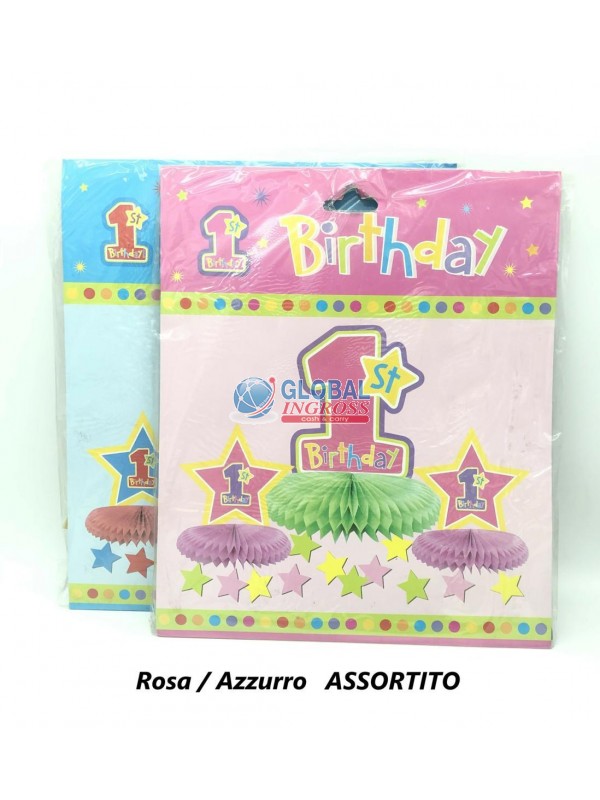 DECORAZIONE 1'COMPLEANNO ROSA/CELESTE