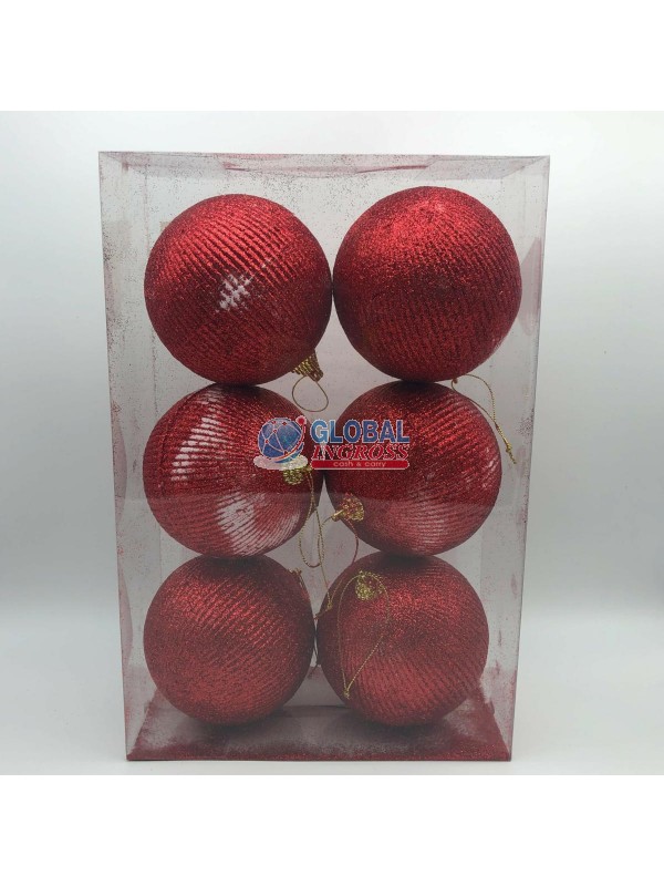 PALLE C/GLITTER ROSSO 10cm 6pz