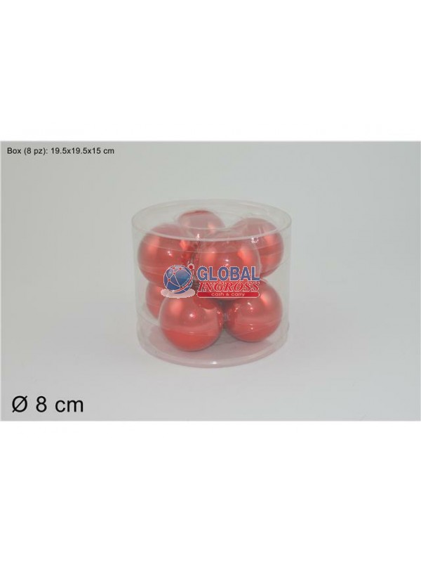 PALLE VETRO PERLATE ROSSO 8cm 8pz