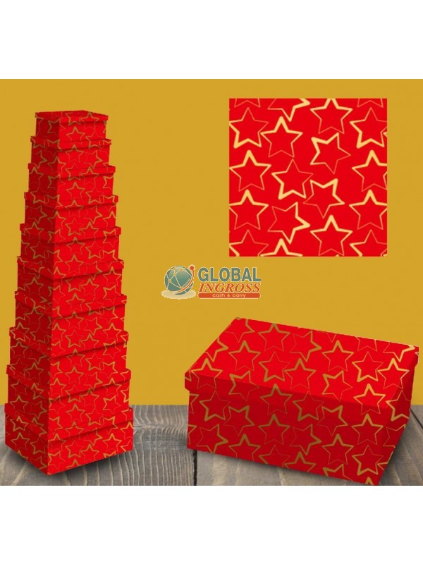 SCATOLA ROSSA STELLE ORO 31x23x13