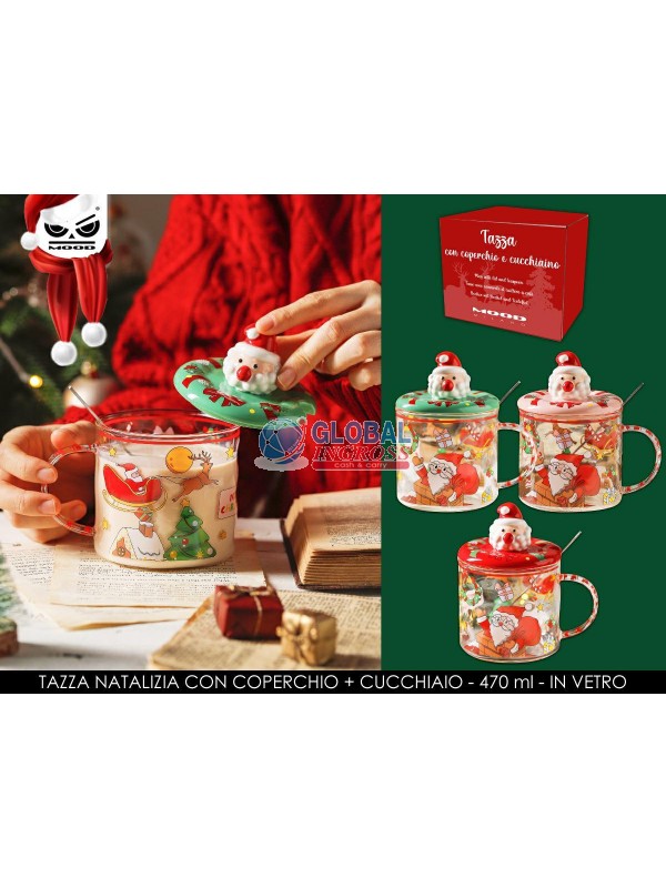TAZZA NATALE VETRO C/CUCCHIAINO