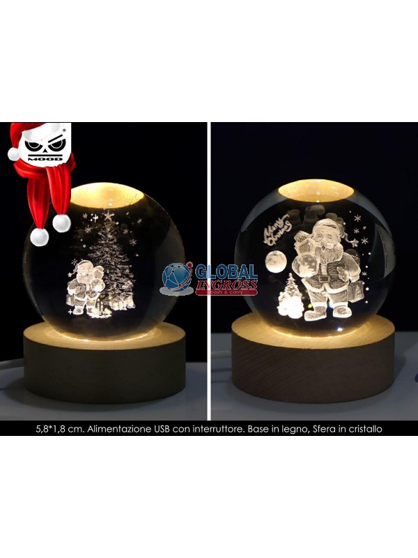LUCE SFERA PICCOLA BABBO NATALE 6cm LED